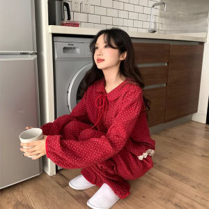 Retro Floral Doll Collar Sleepwear Womens Spring and Autumn Cloud Cotton Gauze Home Clothes Long Sleeved Set Sweet Princess Style Pajamas