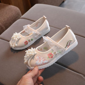 DSF Studio Hanfu Shoes Girls Horse Skirt Chinese Style Old Beijing Embroidered Cloth Shoes Ancient Costume Princess Childrens Performance Ancient Style Shoes