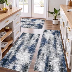 Abstract Ink Splash Kitchen Mat Three-Piece Set American Retro Kitchen Carpet Home Dirt-Resistant Combo Mat 抽象泼墨厨房地垫三件套 美式复古厨房地毯 家用耐脏组合垫 FUNIANQI