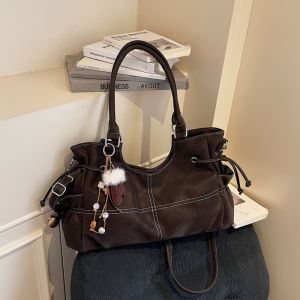 clu Retro Casual Suede Tote Bag for Women Fashion Large Capacity Shoulder Bag Commuting Crossbody Bag ulc