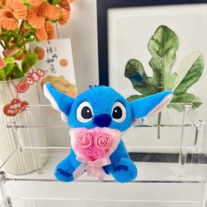 YF Lilo Stitch Stitch Flower-Holding Plush Doll Keychain Bag Charm plushie toys for kids girl FY