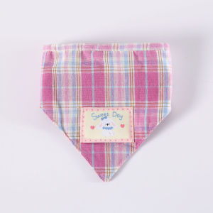 Pet plaid triangle towel embroidered cartoon birthday gentleman cat dog double-sided bib bow tie set