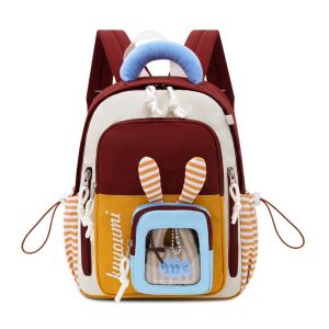 L91 Kids Cartoon Rabbit Ear Backpack Color Block Striped School Bag for Kindergarten Boys and Girls L