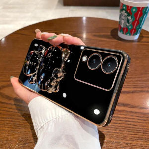 Applicable to vivoY33T mobile phone case electroplated KT cat bracket makeup mirror Y17S silicone soft case protective cover h2607069