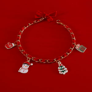 2023 Pet Christmas Metal Velvet Collar Drip Pendant Old Man Tree Gloves Socks Bow Cat Dog Necklace