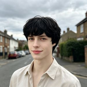 European American and Korean handsome men with short curly hair bangs style wig headgear