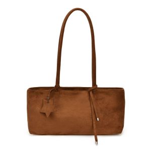 FQ1 Women Suede Look Baguette Bag Large Capacity Shoulder Bag Zipper Closure Daily Commute QF1