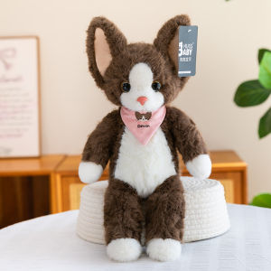 YF Devon Rex Cat Plushie Fluffy Bow Tie Kitten Plush Doll Realistic Cartoon Pet Animal Toy Gift FY