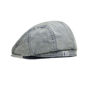 OKLA high quality retro denim spring beret womens summer wear versatile washing old big head circumference showing small face forward hat children