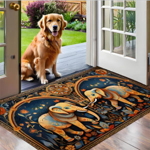 Thai-style Elephant Retro Entryway Rug Bathroom Mat Decorative Entrance Door Mat Doormat 泰式大象复古玄关地垫 浴室地垫 装饰入户门地垫 进门垫 FUNIANQI