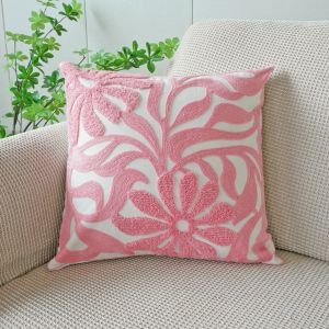 Home Decor Branches Flower Embroidered Sofa Chair Cushion Cover Blue/Green/Yellow Geometric Floral Canvas Cotton Square Embroidery Waist Pillow Cover 45x45cm