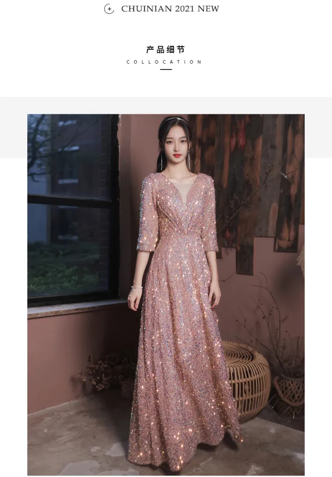 Gown Ninang Wedding Evening Formal Elegant Classy Dress for Women on Sale  Korean Style Sequined Temperament Design Sense Long Host Banquet Evening  Dress | Lazada PH