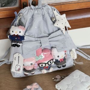 FQ1 Canvas Itabag for Anime Figures and Badges Large Capacity School Bag with Bow Detail QF1