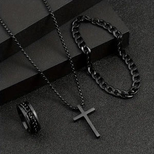 LZ59 Cross jewelry chain ring Bracelet necklace 3 set Personalized Fashion Baida Jewelry L59Z