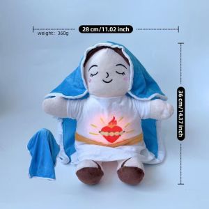 Maria Blue Breathing Jesus Doll Lighting Music Plush Toy Easter Christmas Gifts for Boy and Girl