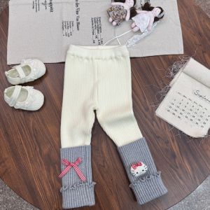กางเกงเลกกิ้งถักสำหรับเด็กผู้หญิง ฤดูใบไม้ร่วง/ฤดูหนาว - กางเกงเลกกิ้งโบว์ลาย 3 มิติ HK อบอุ่น สบาย ทันสมัย ​​ทรงเข้ารูป กางเกงเลกกิ้งผ้าขนแกะยืดหยุ่น【BabyBuddyShop】