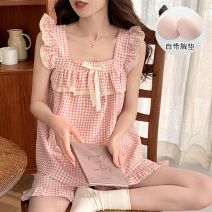 DSF Studio pajamas womens summer suspenders pajamas set suspenders shorts ins wind lace womens pajamas bubble foam loungewear