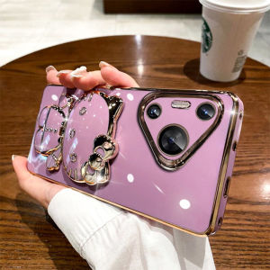Applicable to Huawei Pura 70 mobile phone case electroplated KT cat bracket makeup mirror Pura70Pro silicone soft case protector h2607069