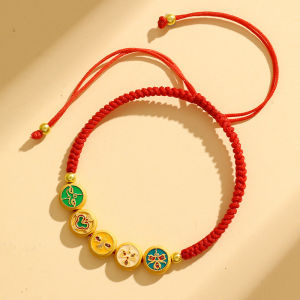 已开光 招财 2026马年手链手工编织五路财神红手绳男女本命年红绳新年手链礼物 2026 Year of The Horse Hand-woven Five-way God of Wealth Red Bracelet for Men and Womens Zodiac Year Red String New Year Bracelet Gift