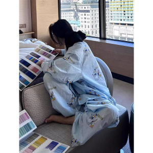 Spring Autumn Woman Cloud Cotton Gauze Pajamas Long Sleeved Set Plus Size Ins Hot Cute Duck Cartoon Pijama Set