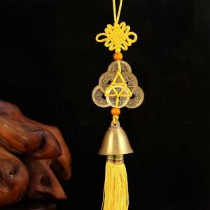 Five Pendants Two Yellow and Two Black Five Emperor Coins Copper Coin Hangings Wealth-attracting Gourd Genuine Copper Bell for Home Safety五吊坠黄二黑五帝钱铜钱挂件招财葫芦真铜铃铛居家平安