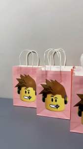MaxinePartyCrafts 1PC Roblox Light Pink Theme Paper Loot Bags Birthday Gifts Size 15x8x21 cm