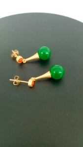 TANITTgems ต่างหูทองประดับหยกพม่าแท้แต่งปะการังสีแดงงดงาม