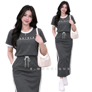 Sporty Two-Piece Maxi Set fit S-XL cotton spandex fabric