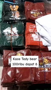 kaos wanita promo 5 pcs motif teddy bear lengan pendek