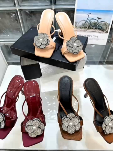 Dép cao gót nữ bản lụa hoa đá xinh gót 9cm