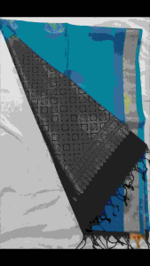 Chettinad silk cotton saree 120 count Blue and gold traditional Indian saree with intricate patterns and fringed border.