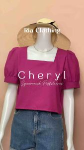 Cheryl Puff Sleeves Squareneck Semi Croptop Korean Blouse Casual Office Trendy Cute Top Women Outfit