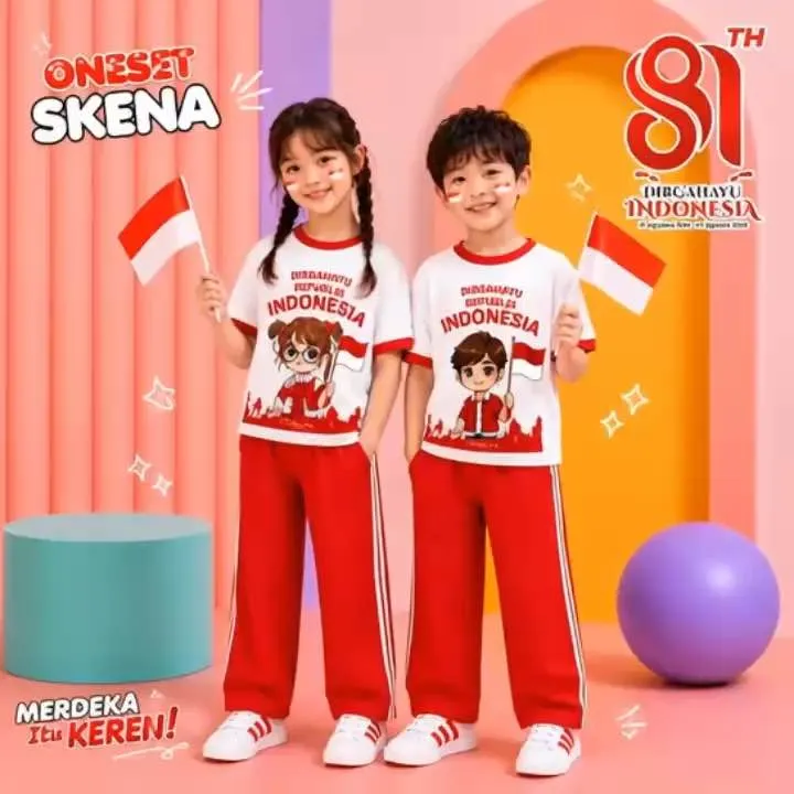 baju setelan merah putih anak laki laki dan perempuan 1-12 tahun terbaru / setelan anak tema kemerdekaan 17 agustus terlaris