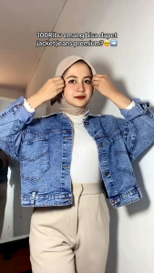 CROOP JAKET JEANS WANITA CEWE JACKET DENIM KOREA STYLE TERBARU