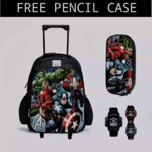 "NIQABIS"Tas Ransel Troli 3in1 Karakter Superhero Ransel Anak Sekolah SD PAUD TK+Jam+Tempat Pensil