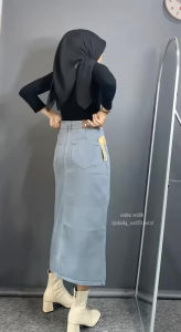 ROK JEANS HIGHWAIST SPLIT A LINE KOREAN STYLE PRODUKSI TANGAN PERTAMA PREMIUM QUALITY