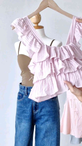 เสื้อสายเดี่ยว ระบายชั้นๆ สีพาสเทลหวานฟูๆน่ารัก kmestyle