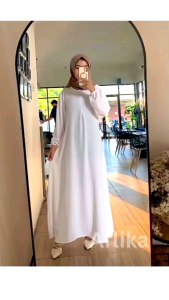 Dress Long Cantik || Gamis Elegan Wanita Muslim || Dress Simpel Bumil Busui Friendly || Bahan Crinkle Airflow Super Premium