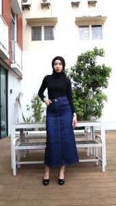 Rok Panjang Jeans Gamis Polos - Rok Hijaber Kombinasi 3 Warna Rok Polos Jeans