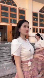 Z91(เฉพาะกระโปรง1ตัว)ผ้าทอลายทั้งผืนอัดกาวทั้งตัวงานซิบหลังสีรุ้งพาสเทล#ชุดไทยประยุกต์ #ชุดไทยราคาถูก