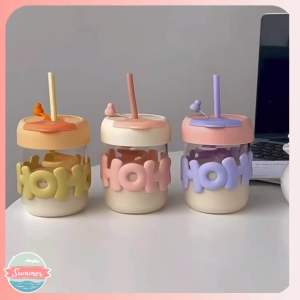 Cute Thermos Straw Cup with Lid Heat Cold Resistant Iced Water Bottle Viral Coffee Milk Tea Mug Transparent Travel Mug