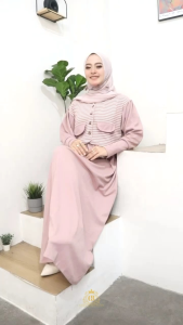 Desika Fashion Gamis Knitt Premium Kombinasi Salur Dress Wanita Terbaru Simple Dan Elegant