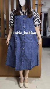 DRESS JEANS LENGAN PENDEK JUMBO LD 110 KOMBINASI SALUR BAHAN PREMIUM (LEMBUT) DIJAMIN BAHAN BAGUS DAN JUMBO LD 110