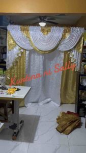 Jacquard satin with board and tassel double dual tone swag curtains(size 65 lenght)pwede pa iadjust ang size chat nyo lang po " wide*75"
