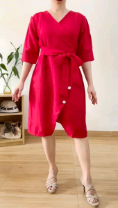 ●ECLAIRE● 0IS Dress Mini Vneck Lengan 3per4 Slit Kasual Korea Polos Basic Mode Imlek CNY Lunar Christmas Natal Kemerdekaan 769