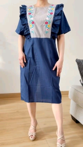 ●ECLAIRE● 063 Dress Midi Ruffle Lengan Pendek Shortsleeves Motif Kotak Polos Bordir Embroidered Embroidery Bunga Flower Floral 1030