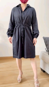●ECLAIRE● 063 Dress Mini Longsleeves Lengan Panjang Puff Drawstring Tali Serut Kerja Korea Kasual Casual Polos Basic Mode Modis 1095
