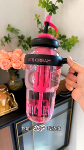 OHHDEER 1200ML Large Capacity Water Cup with Handle Portable Plastic Cup Girl Office Mug with Straw Cup Water Bottle