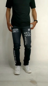 Celana Jeans Panjang Pria Sablon Digital Stretch Melar Denim Tebal Slimfit Skinny Size S-XL