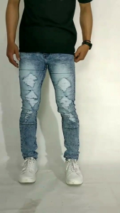 Celana Jeans Sobek Pria Panjang Stretch Melar Denim Tebal Slimfit Skinny Size S-XL Premium